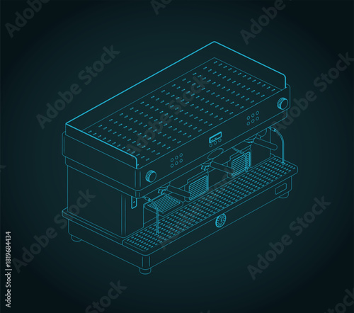 Professional coffee machine isometric blueprint