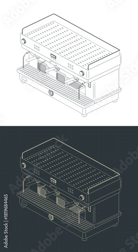 Professional coffee machine isometric drawings