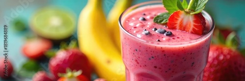 Close-up of a vibrant, colorful smoothie brimming with fresh, ripe fruits Perfect for healthy eating and summer refreshment A delicious blend of nature's goodness , blueberry, immunity, pineapple