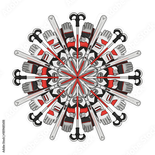 Seamless pattern of winter sports equipment with ski poles and gloves  