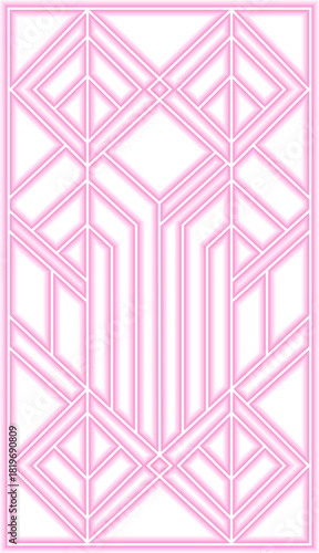 Complex diamond interlace builds a neon web of crossing geometric strands shaped in precise symmetry with subtle fanburst and sunburst cues.