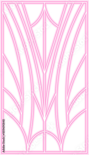 Curved leaflike arches create flowing neon geometry with balanced symmetry and organic arcs shaped by fanburst and sunburst movement.