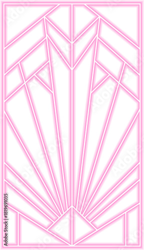 Radiant geometric fanburst displays neon rays arranged in structured symmetry with strong sunburst presence.