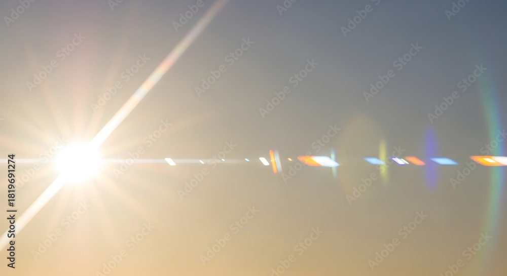 Obraz premium Bright sunlight shining through the atmosphere creating a lens flare effect with rainbow colors visible