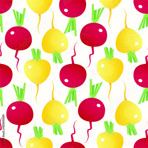 Vibrant Red and Yellow Radish Vegetable Seamless Pattern