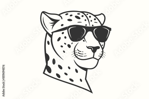 Stylized cheetah head wears black sunglasses, creating a cool and sleek modern look
