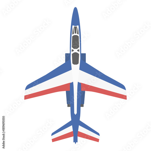 Avion militaire stylisé bleu blanc rouge – Illustration vectorielle vue de dessus