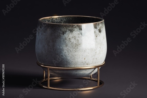 Ceramic gradient planter with gold metal stand on dark background