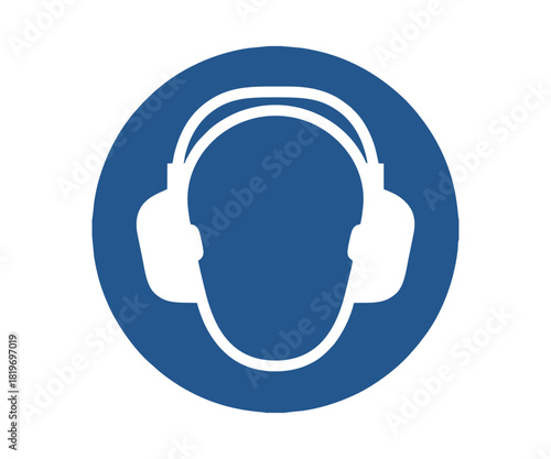 ISO 7010 M003 Wear ear protection sign. Obligation sign pictogram. Safety Headphones icon for Hearing Protection vector design and illustration. 

