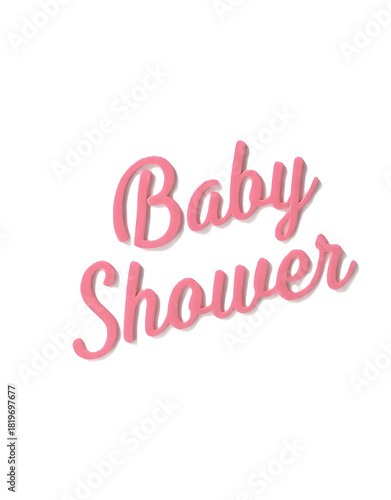 Pink baby shower text on white