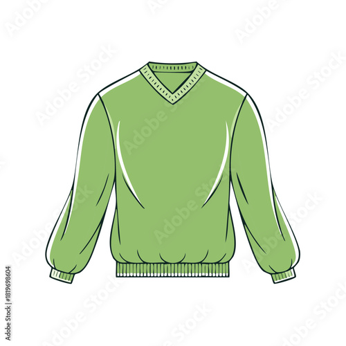 Vector illustration of a casual green V neck sweater with long balloon sleeves