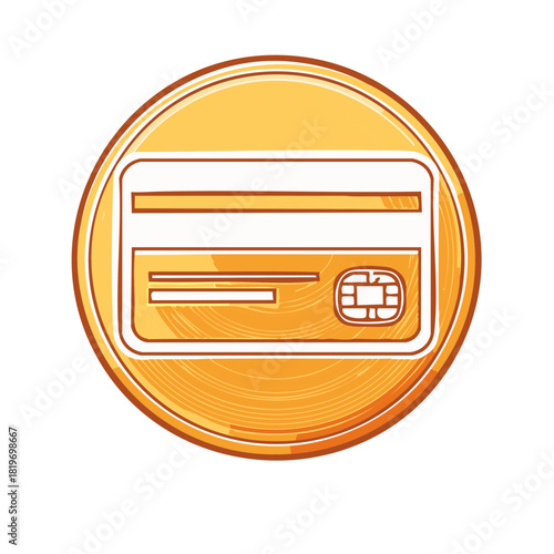 Digital Payment Credit Card with Chip inside Golden Coin Icon Illustration
