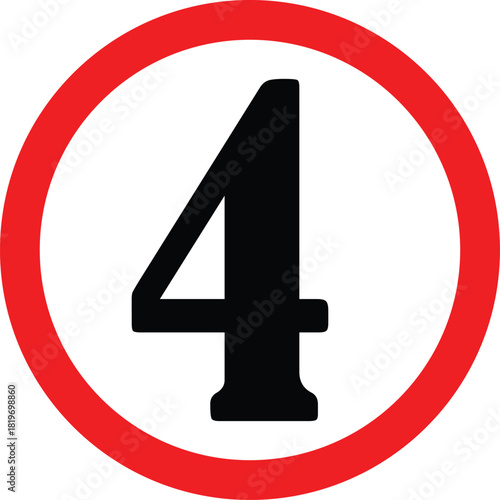 Number four in a red circle simple vector illustration isolated on white background