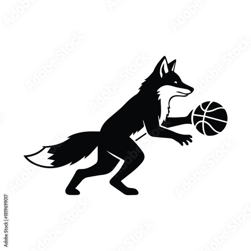 Aggressive fox mascot playing basketball, dynamic vector graphic silhouette Vector, illustration