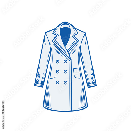 Illustration of a Double Breasted Overcoat in a Blue and White Color Scheme