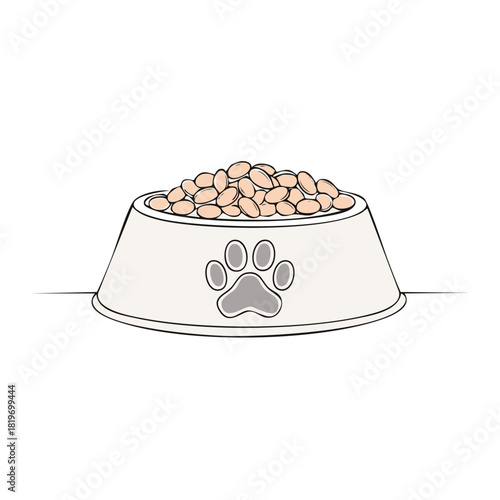 Dog food bowl filled with kibble and paw print design
