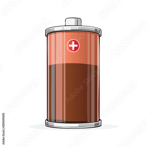 Vector illustration of a battery showing a medium charge level and positive terminal