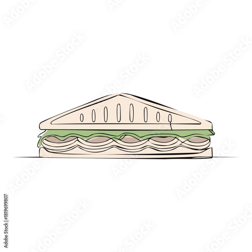 Illustration of Fresh Triangle Sandwich with Green Lettuce and Savory Slices