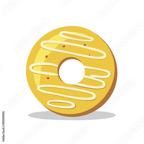Sweet Yellow Donut with White Icing and Red Sprinkles Illustration
