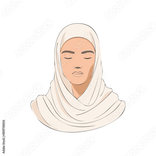 Serene portrait of a beautiful Muslim woman in a hijab with her eyes closed