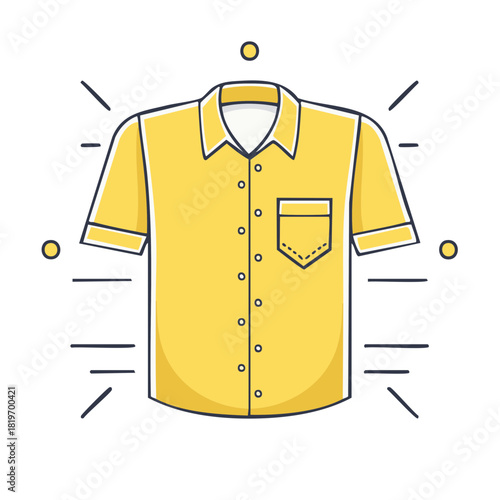 Fresh and clean yellow short sleeve button down shirt vector icon illustration