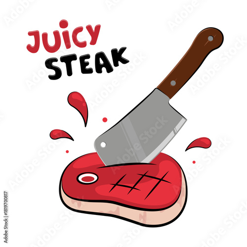 A tantalizing juicy steak sits on a white surface, marked with grill lines. A sharp knife stands ready, hinting at a delicious meal to come, bringing excitement for food lovers