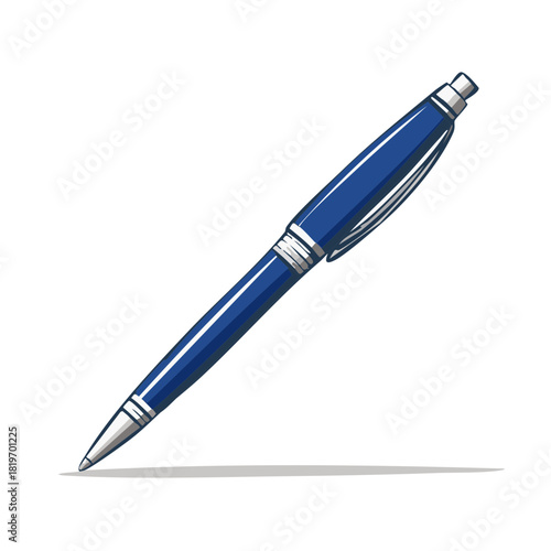 Vibrant blue ballpoint pen illustration for writing business education office supplies concepts