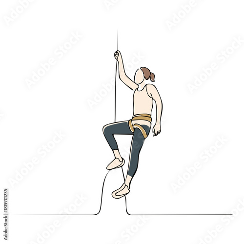 Woman climbing a rope, adventure sport, minimal line drawing illustration