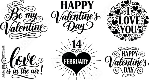 Valentine day love heart calligraphy lettering romantic greeting design vector illustration