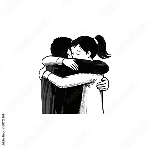 Illustration of a comforting hug between two people expressing love and support drawing sketch art