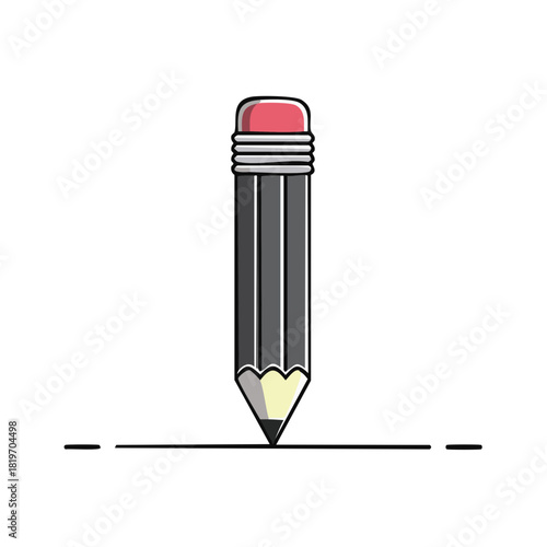 Drawing pencil with eraser and line illustration, writing tool for design, art