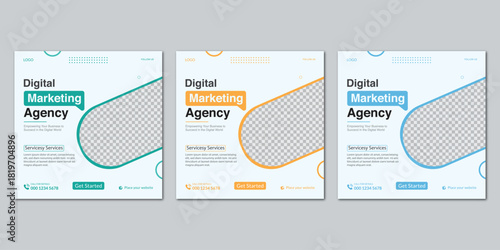 Modern digital marketing agency poster template design with abstract shape and minimalist layout for business promotion and advertising campaign materials