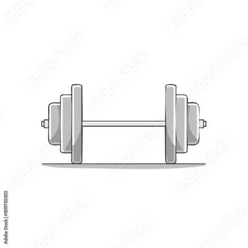 Grey barbell with weight plates isolated vector illustration for fitness and strength training