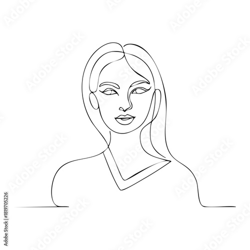 Minimalist Continuous Line Art Portrait of Woman with Long Hair
