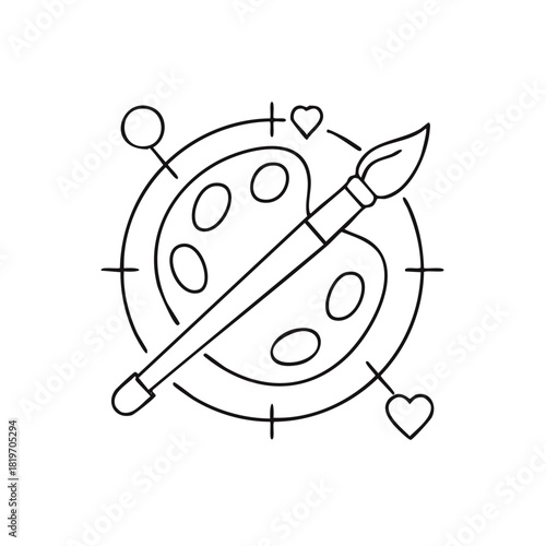 Artist Palette Paintbrush Line Icon Creative Passion Symbol Doodle Art Studio