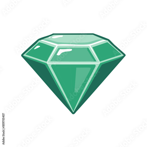 Vibrant Green Gemstone Vector Illustration Sparkling Faceted Emerald Jewel Icon