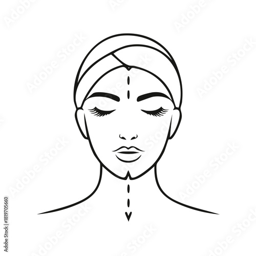 Woman's face with massage lines for beauty and skincare treatment vector illustration