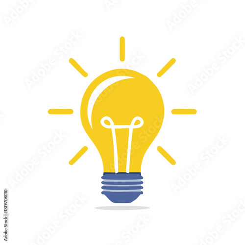 Bright Yellow Light Bulb Illustration Glowing with Rays for Creative Ideas Innovation and Solutions
