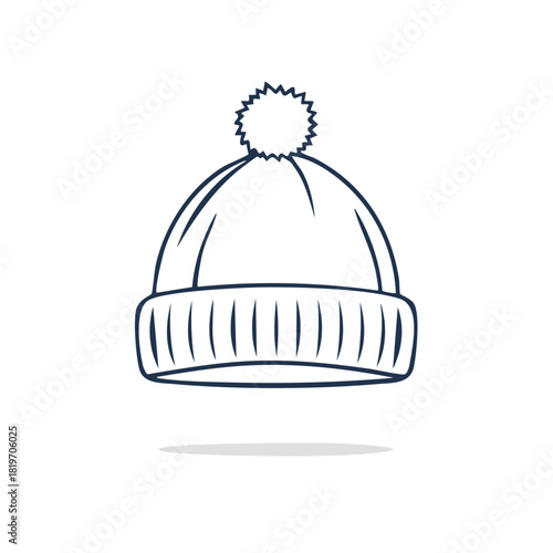Winter Beanie with Pom Pom Outline Illustration for Cold Weather Fashion Accessory