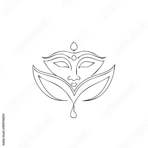 Abstract line art illustration of a Goddess's face with floral design.