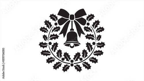 Festive Holly Wreath with Bell and Bow A Timeless Holiday Decoration