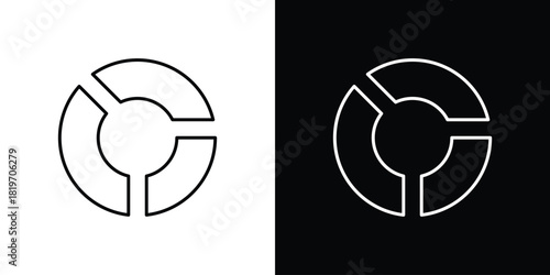 Donut chart icons vector symbol with editable stroke lines for web designs