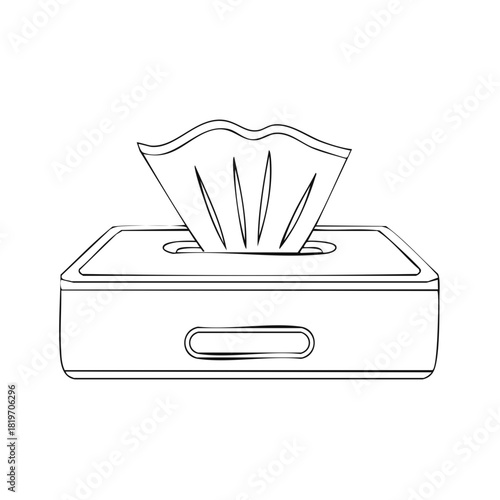 A simple line art illustration of a tissue box with a paper napkin An isolated vector drawing for hygiene or cold concepts