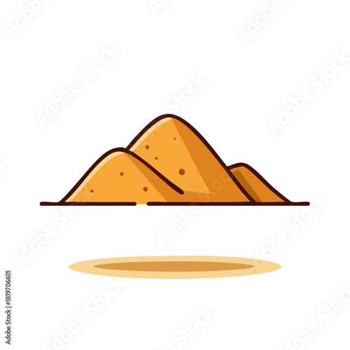 Cartoon style illustration of a sand pile and its shadow, a simple design