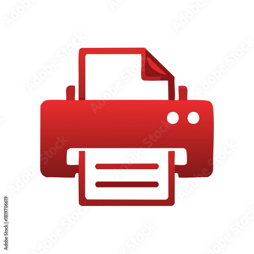 Red icon representing a printing device with paper coming out