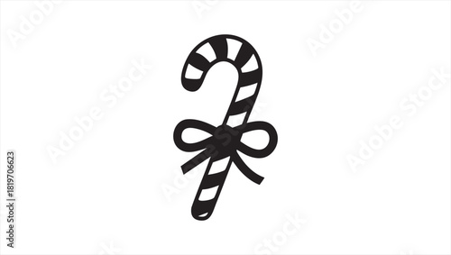 Classic striped candy cane illustration adorned with a festive ribbon bow, perfect for holiday greetings, sweet treat designs, and cheerful winter celebrations