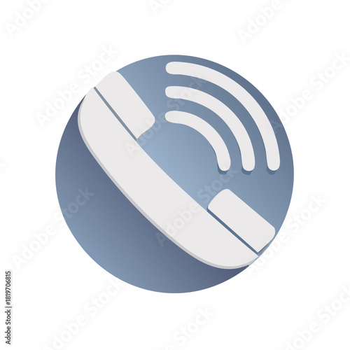 Blue Circular Phone Icon with White Handset and Outgoing Communication Waves