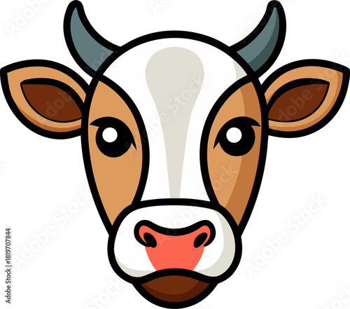 Cow face front view icon, bold outline , white background
