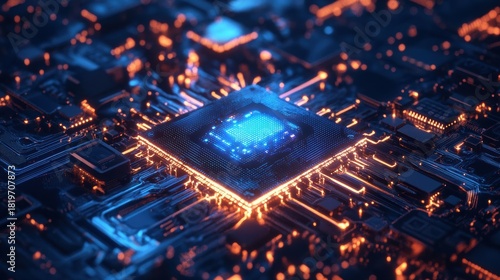 Futuristic Artificial Intelligence Chip Processing Q