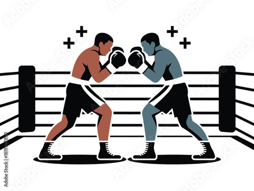 Two boxers facing each other in a boxing ring illustration art